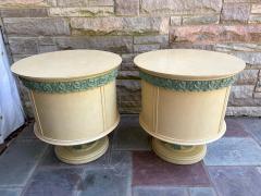 Dorothy Draper Stunning Pair Hollywood Regency Pedastal Drum Table Night Stand Mid Century - 4704732