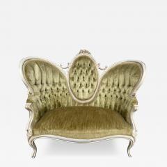 Dorothy Draper Stunning Victorian Style Carved Wood Settee Loveseat Tufted Back - 4561404