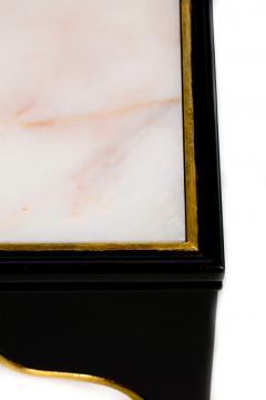 Dorothy Draper Vintage Hollywood Regency Black Lacquered and Gilt Marble Topped Accent Tables - 4794921