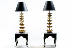 Dorothy Draper Vintage Hollywood Regency Black Lacquered and Gilt Marble Topped Accent Tables - 4794933