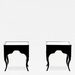 Dorothy Draper Vintage Hollywood Regency Black Lacquered and Gilt Marble Topped Accent Tables - 4795937