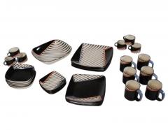 Dorothy Hafner Postmodern Dinnerware Set by Dorothy Hafner for Tiffany Co Chevron Print - 2498594