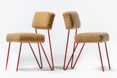 Dorothy Schindele Set of Four Iron Dorothy Schindele Dining Chairs in Red Lacquer and Latte Boucl  - 3274216