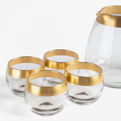 Dorothy Thorpe Dorothy Thorpe 22k Gold Band Roly Poly Glasses and Pitcher Drinks Set 5 Pieces - 3573296