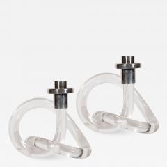Dorothy Thorpe Pair of Pretzel Candlesticks in Lucite and Nickeled by Dorothy Thorpe - 1563272