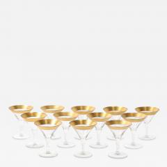 Dorothy Thorpe Set of 12 Mid Century Modernist Gilt Rimmed Martini Glasses by Dorothy Thorpe - 4746385