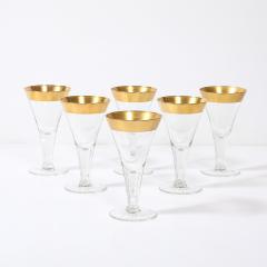 Dorothy Thorpe Set of 6 Mid Century Modernist Gilt Rimmed Wine Glasses By Dorothy Thorpe - 4744889