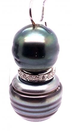Double Black Baroque Pearl and Pave Diamond Drop Earrings - 2695984