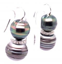 Double Black Baroque Pearl and Pave Diamond Drop Earrings - 2695985