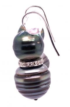 Double Black Baroque Pearl and Pave Diamond Drop Earrings - 2695986