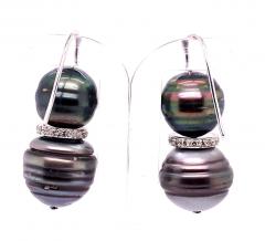 Double Black Baroque Pearl and Pave Diamond Drop Earrings - 2695987