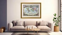 Double Hemisphere Old World Map Print Matted Framed - 3576657
