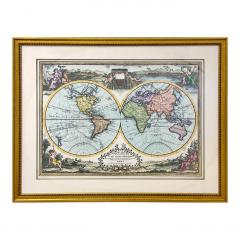 Double Hemisphere Old World Map Print Matted Framed - 3576659