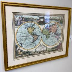 Double Hemisphere Old World Map Print Matted Framed - 3576660