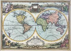 Double Hemisphere Old World Map Print Matted Framed - 3577627