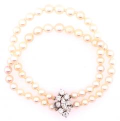 Double Strand Cultured Pearl Diamond Bracelet Large Diamond Pendant 1 20 TDW - 2712955