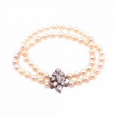 Double Strand Cultured Pearl Diamond Bracelet Large Diamond Pendant 1 20 TDW - 2720834