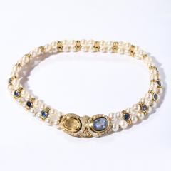 Double Strand Pearl Necklace with Carved Citrine Iolite 18k and Diamonds - 2909614