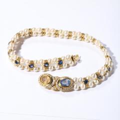 Double Strand Pearl Necklace with Carved Citrine Iolite 18k and Diamonds - 2909620