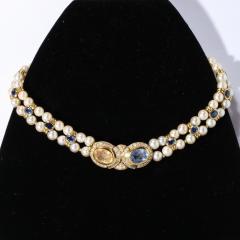 Double Strand Pearl Necklace with Carved Citrine Iolite 18k and Diamonds - 2909625
