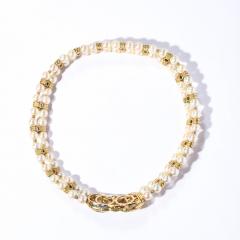 Double Strand Pearl Necklace with Carved Citrine Iolite 18k and Diamonds - 2909710