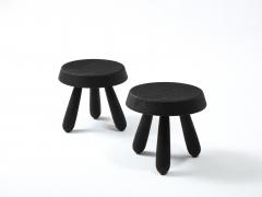 Douglas Mont Petite Charcoal Burnt Oak Tripod Stool by Douglas Mont for Facto Atelier Paris - 2870597