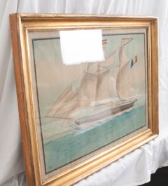 Drawing of French Schooner in Gilt Wood Frame - 1461434