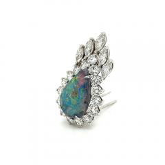 Drop Shaped Black Opal with Marquise Round Diamond Halo Pendant Or Brooch - 3556688