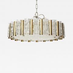 Drum Shaped Brass and Glass Flush Chandelier by Kaiser - 2139170