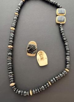 Duane Maktima Gold onyx necklace and earrings set14 kt gold - 4750422