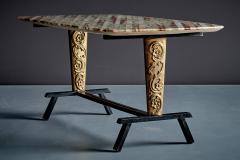 Duilio Dube Barnab Coffee Table with Striped Marble Top and Gold Toned Metal Supports - 4813879