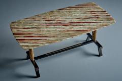 Duilio Dube Barnab Coffee Table with Striped Marble Top and Gold Toned Metal Supports - 4813880