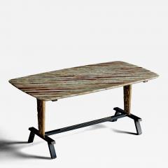 Duilio Dube Barnab Coffee Table with Striped Marble Top and Gold Toned Metal Supports - 4816664