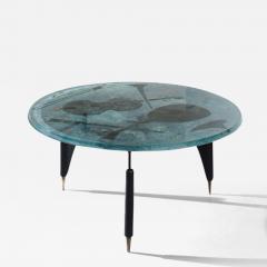 Duilio Dube Barnab Rare coffee table with very thick ground crystal back painted top  - 2942508