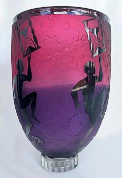 Duncan McClellan Duncan McClellan Etched Overlay Art Glass Cameo Vase circa 2005 Artist Signed - 3590121