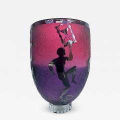 Duncan McClellan Duncan McClellan Etched Overlay Art Glass Cameo Vase circa 2005 Artist Signed - 3592183