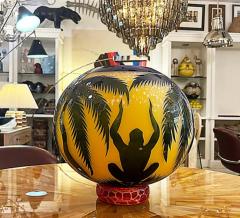 Duncan McClellan Duncan McClellan Figurative Acid Etched Art Glass Vase Palm Tree - 3590037