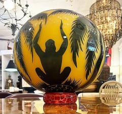 Duncan McClellan Duncan McClellan Figurative Acid Etched Art Glass Vase Palm Tree - 3590038
