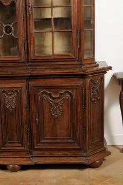 Dutch 1793s Carved Oak Buffet Deux Corps with Glass Doors and Pewter Clock - 3441606