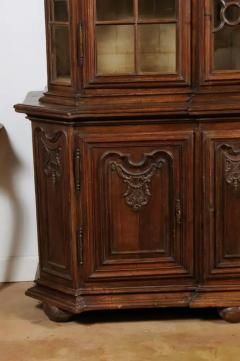 Dutch 1793s Carved Oak Buffet Deux Corps with Glass Doors and Pewter Clock - 3441608
