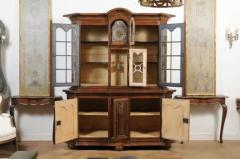 Dutch 1793s Carved Oak Buffet Deux Corps with Glass Doors and Pewter Clock - 3441718