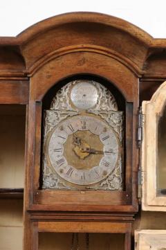 Dutch 1793s Carved Oak Buffet Deux Corps with Glass Doors and Pewter Clock - 3441723