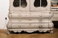 Dutch 1850s Rococo Revival Painted Cabinet with Glass Doors and Bomb Chest - 3491313