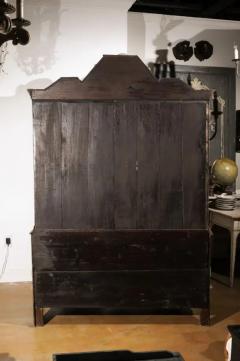 Dutch 1850s Rococo Revival Painted Cabinet with Glass Doors and Bomb Chest - 3491557