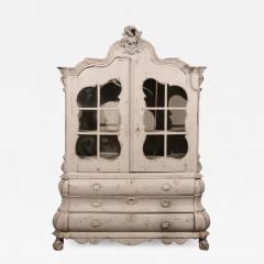 Dutch 1850s Rococo Revival Painted Cabinet with Glass Doors and Bomb Chest - 3493319