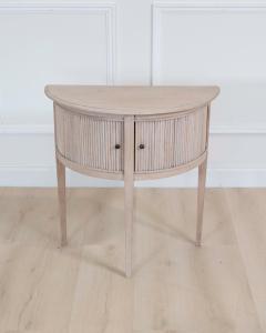 Dutch 20th Century Bleached Oak Demi Lune Console Table with Tambour Door - 4663357