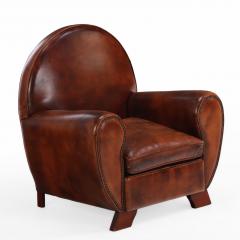 Dutch Art Deco Style Leather Club Chair with Matching Ottoman - 4581415