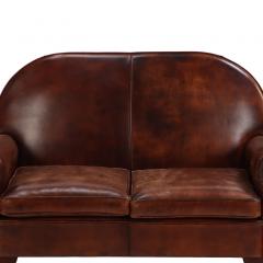 Dutch Art Deco Style Leather Loveseat 1930s Modernist Form - 4571114