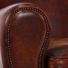 Dutch Art Deco Style Leather Loveseat 1930s Modernist Form - 4571116