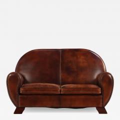 Dutch Art Deco Style Leather Loveseat 1930s Modernist Form - 4574422